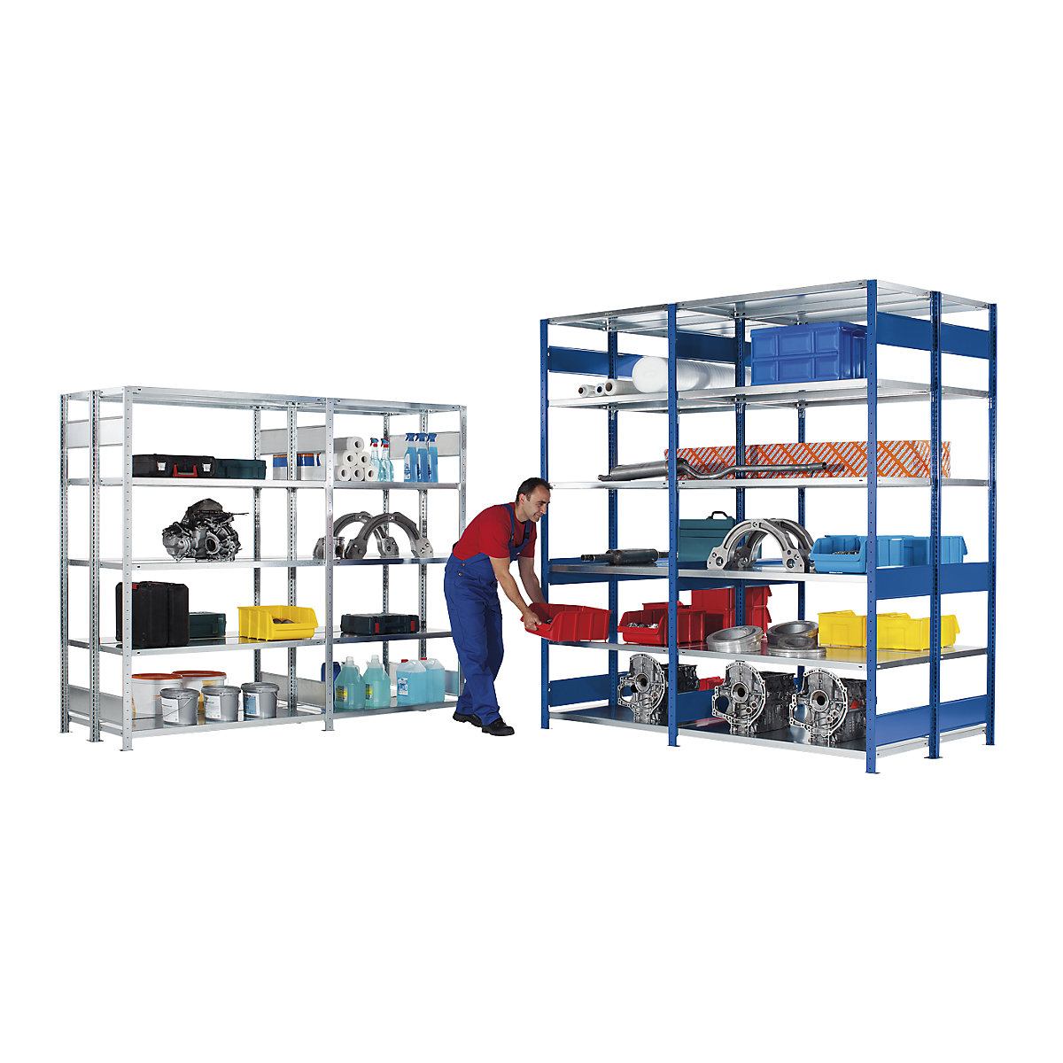Boltless shelving unit – eurokraft pro, double row, shelf WxD 1300 x (2 x 400) mm, zinc plated, height 2000 mm, standard shelf unit-5