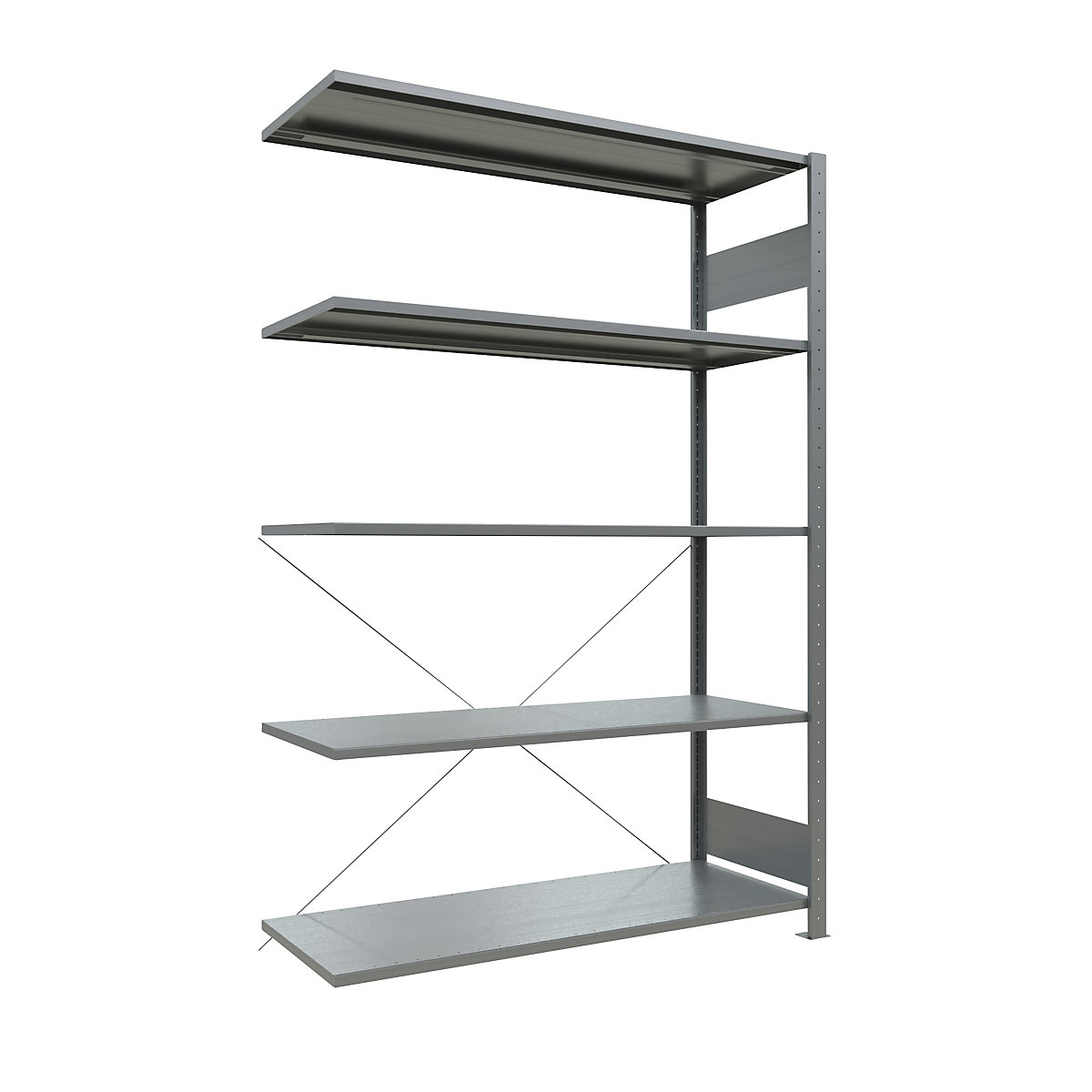 Boltless shelving unit – eurokraft pro, single row, shelf WxD 1300 x 500 mm, zinc plated, height 2000 mm, extension shelf unit-7