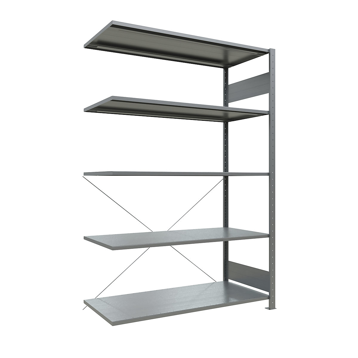 Boltless shelving unit – eurokraft pro, single row, shelf WxD 1300 x 600 mm, zinc plated, height 2000 mm, extension shelf unit-35