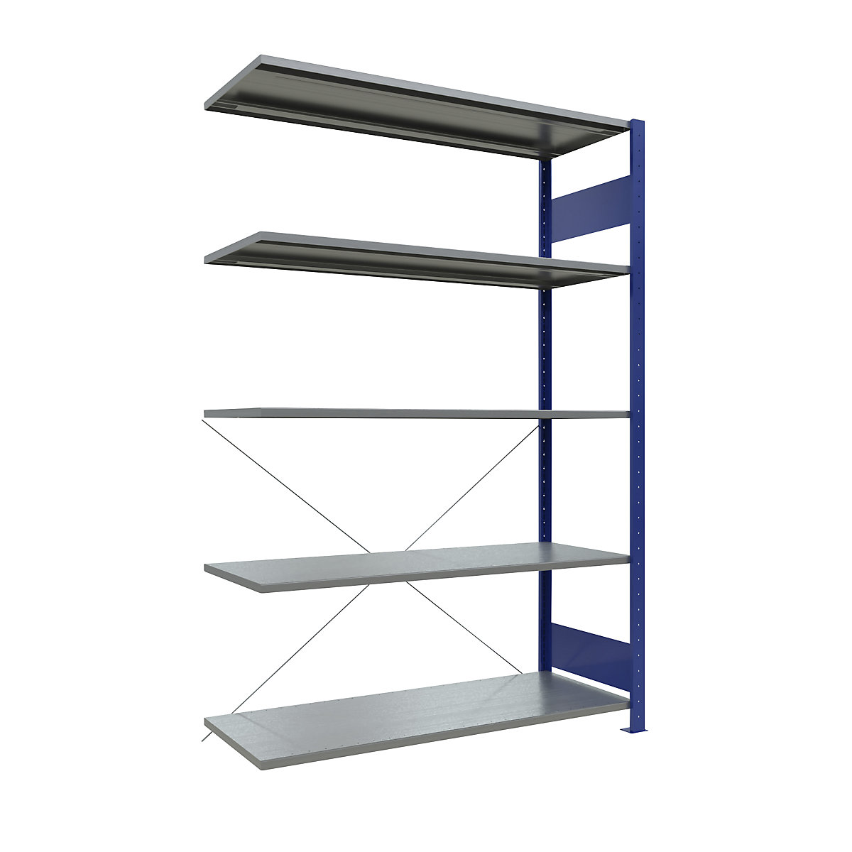 Boltless shelving unit – eurokraft pro, single row, shelf WxD 1300 x 500 mm, blue, height 2000 mm, extension shelf unit-34