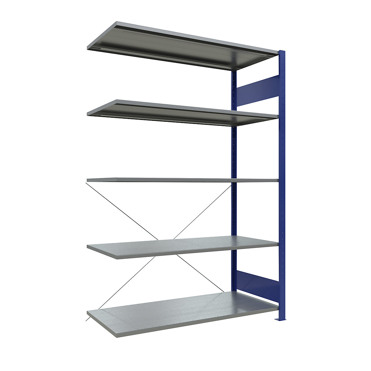 Boltless shelving unit – eurokraft pro, single row, shelf WxD 1300 x 600 mm, blue, height 2000 mm, extension shelf unit-22