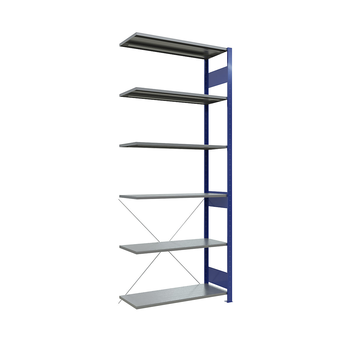 Boltless shelving unit – eurokraft pro, single row, shelf WxD 1000 x 400 mm, blue, height 2500 mm, extension shelf unit-24