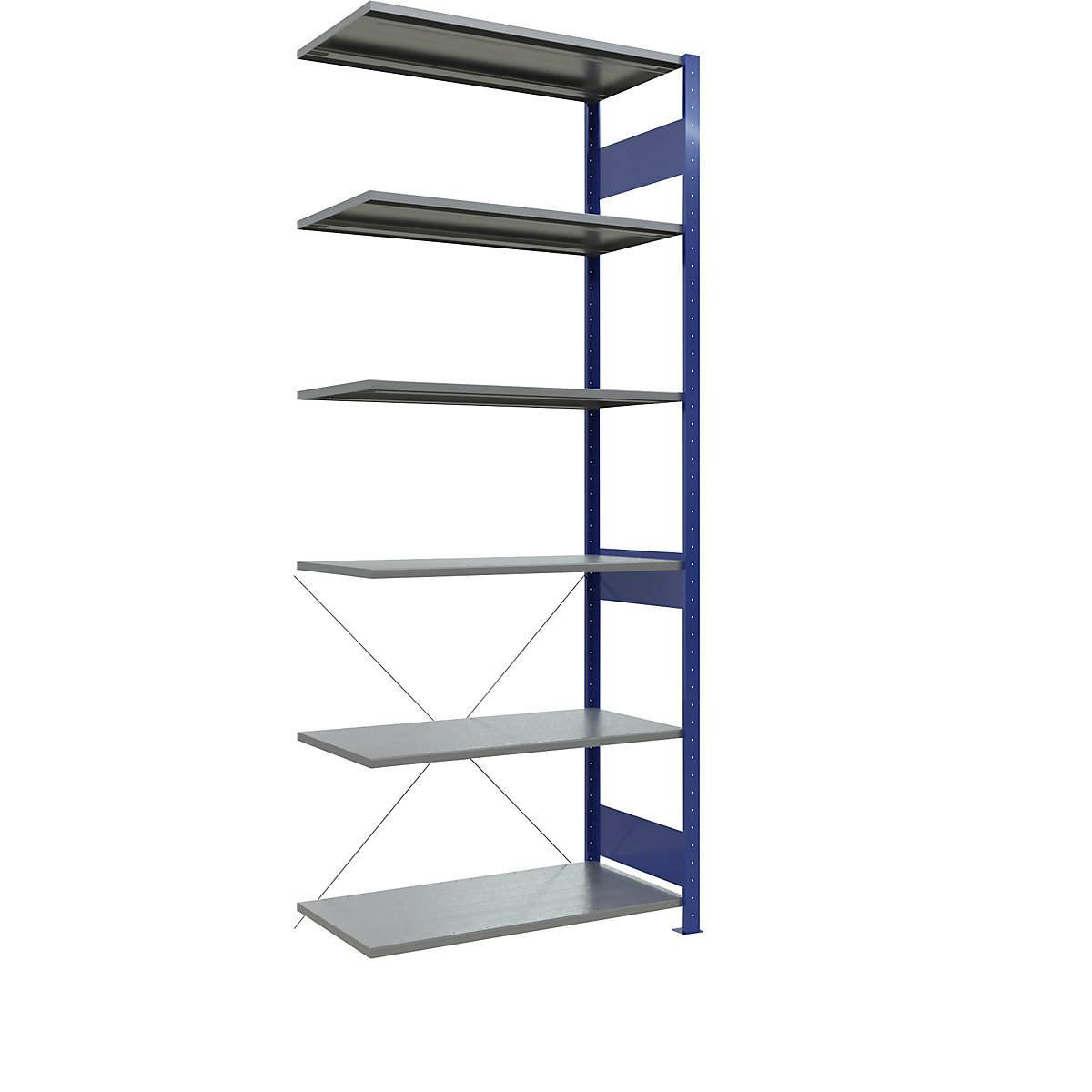 Boltless shelving unit – eurokraft pro, single row, shelf WxD 1000 x 500 mm, blue, height 2500 mm, extension shelf unit-39