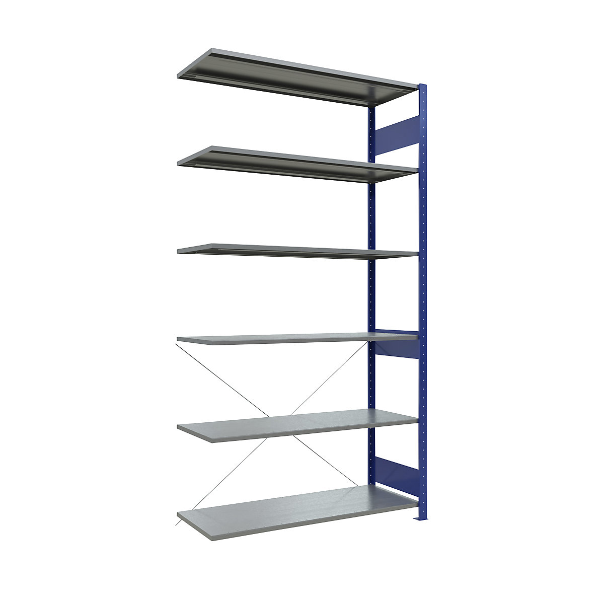 Boltless shelving unit – eurokraft pro, single row, shelf WxD 1300 x 500 mm, blue, height 2500 mm, extension shelf unit-38