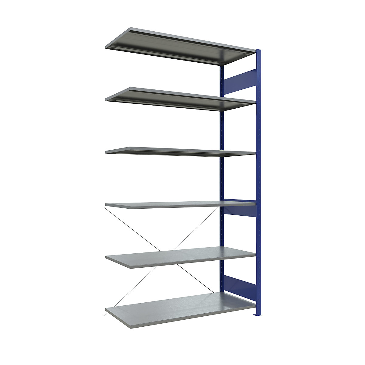 Boltless shelving unit – eurokraft pro, single row, shelf WxD 1300 x 600 mm, blue, height 2500 mm, extension shelf unit-18