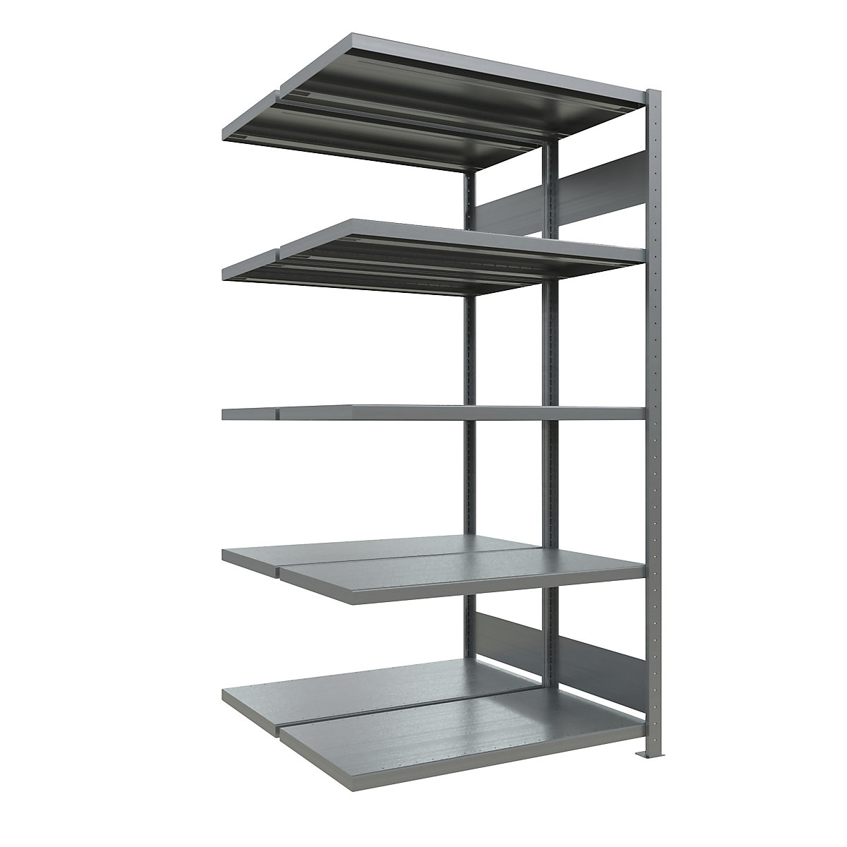 Boltless shelving unit – eurokraft pro, double row, shelf WxD 1300 x (2 x 500) mm, zinc plated, height 2000 mm, extension shelf unit-34