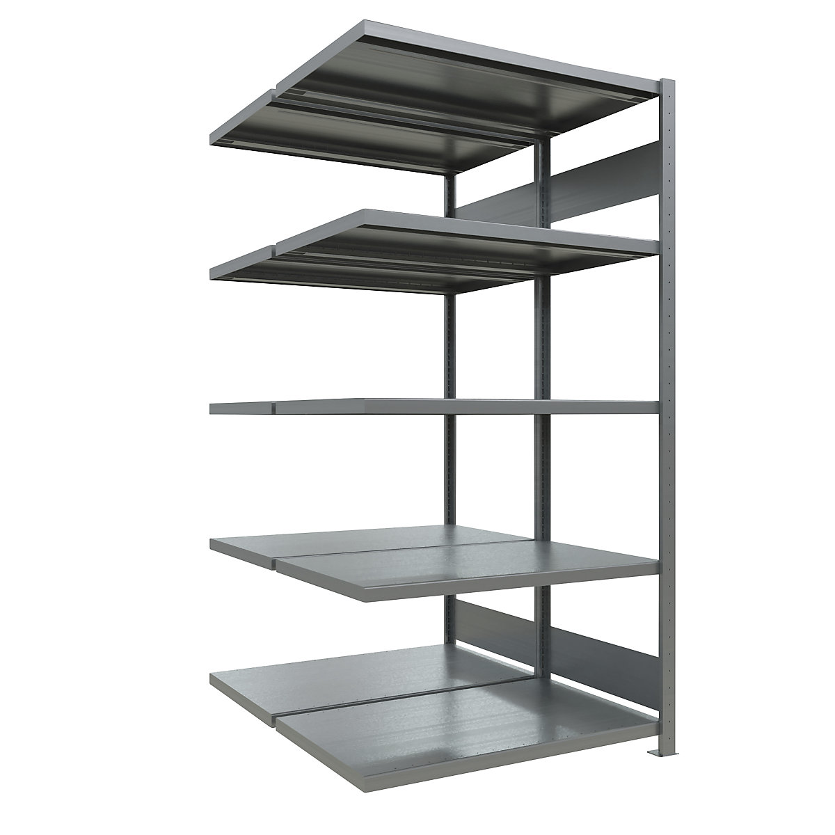 Boltless shelving unit – eurokraft pro, double row, shelf WxD 1300 x (2 x 600) mm, zinc plated, height 2000 mm, extension shelf unit-19