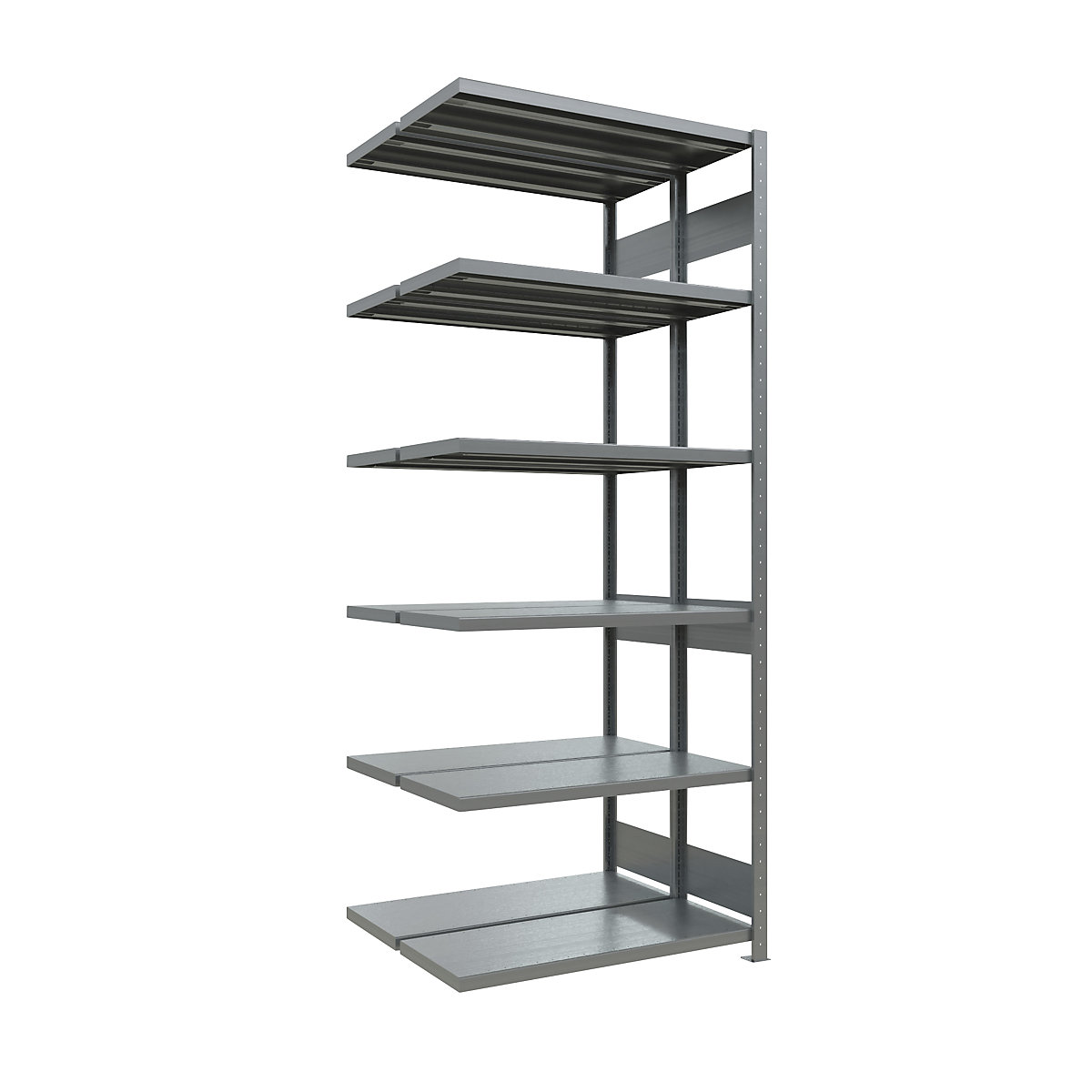 Boltless shelving unit – eurokraft pro, double row, shelf WxD 1300 x (2 x 400) mm, zinc plated, height 2500 mm, extension shelf unit-27