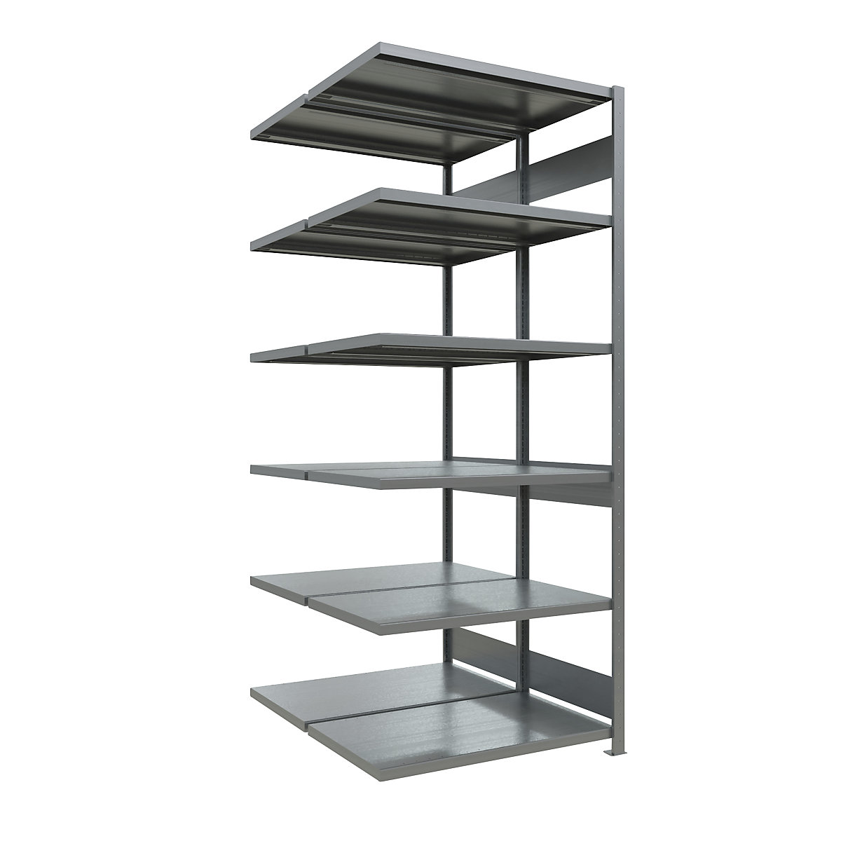 Boltless shelving unit – eurokraft pro, double row, shelf WxD 1300 x (2 x 600) mm, zinc plated, height 2500 mm, extension shelf unit-35