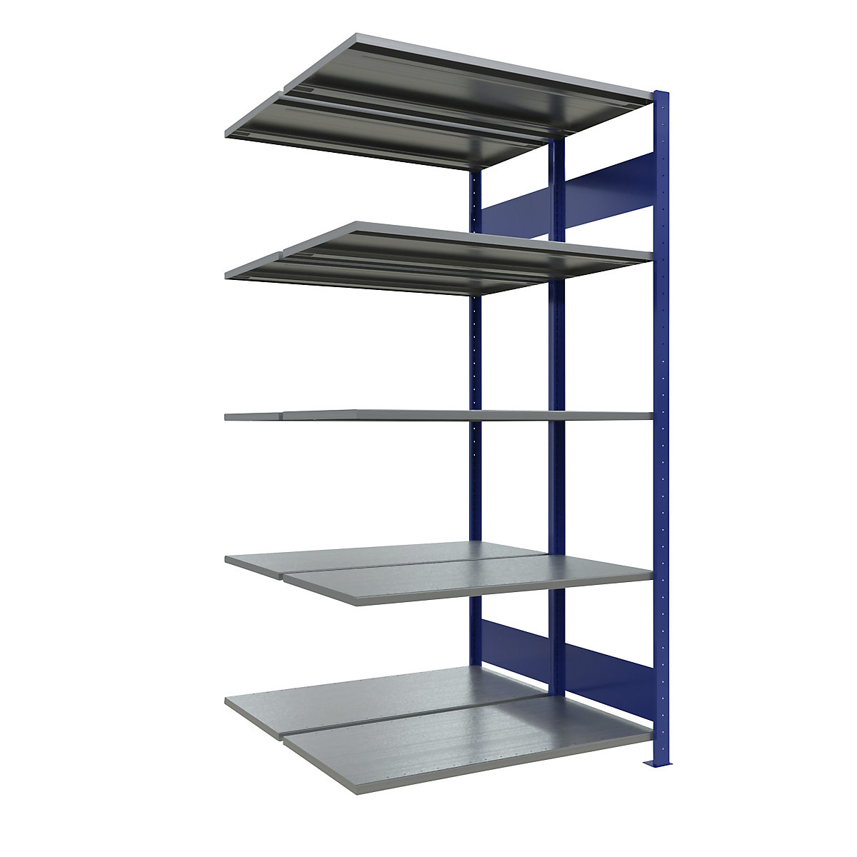 Boltless shelving unit – eurokraft pro, double row, shelf WxD 1000 x (2 x 500) mm, blue, height 2000 mm, extension shelf unit-31