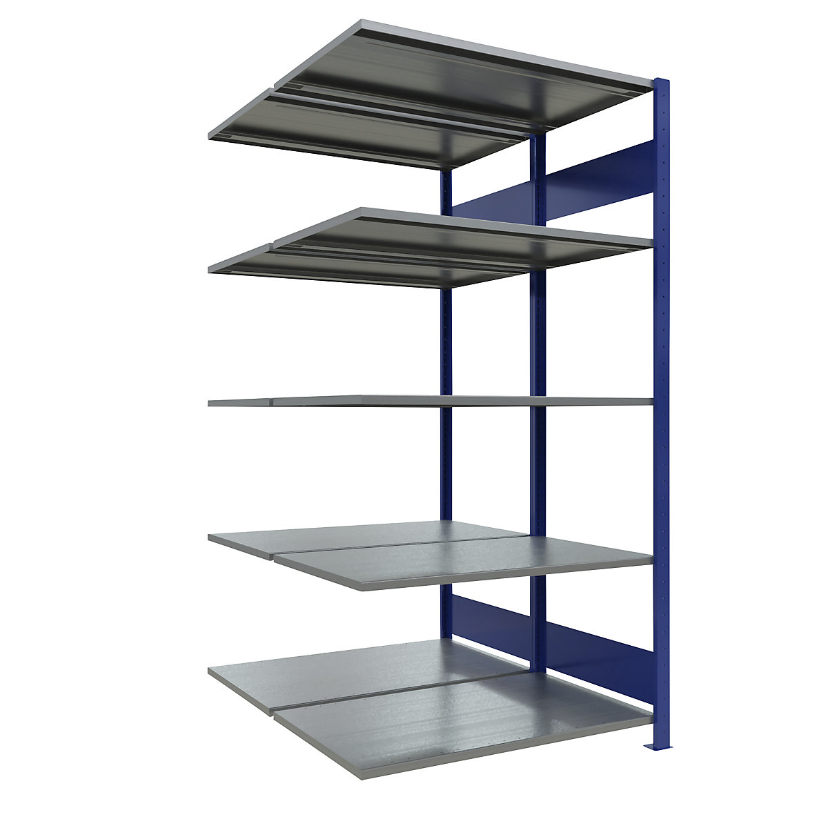 Boltless shelving unit – eurokraft pro, double row, shelf WxD 1000 x (2 x 600) mm, blue, height 2000 mm, extension shelf unit-25