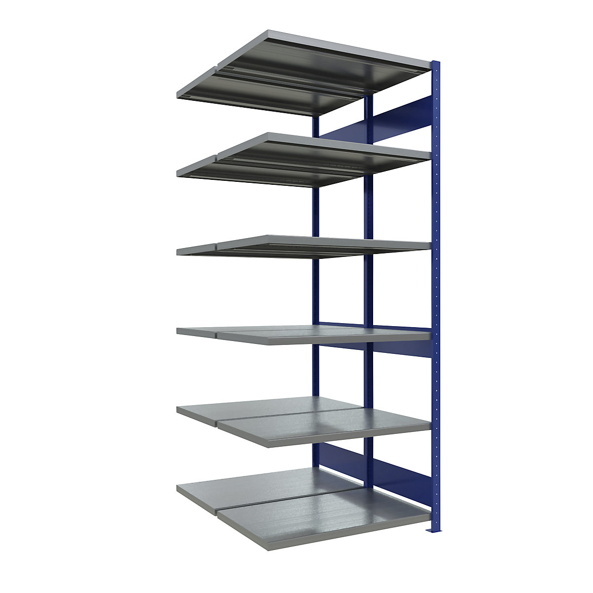 Boltless shelving unit – eurokraft pro, double row, shelf WxD 1300 x (2 x 600) mm, blue, height 2500 mm, extension shelf unit-20