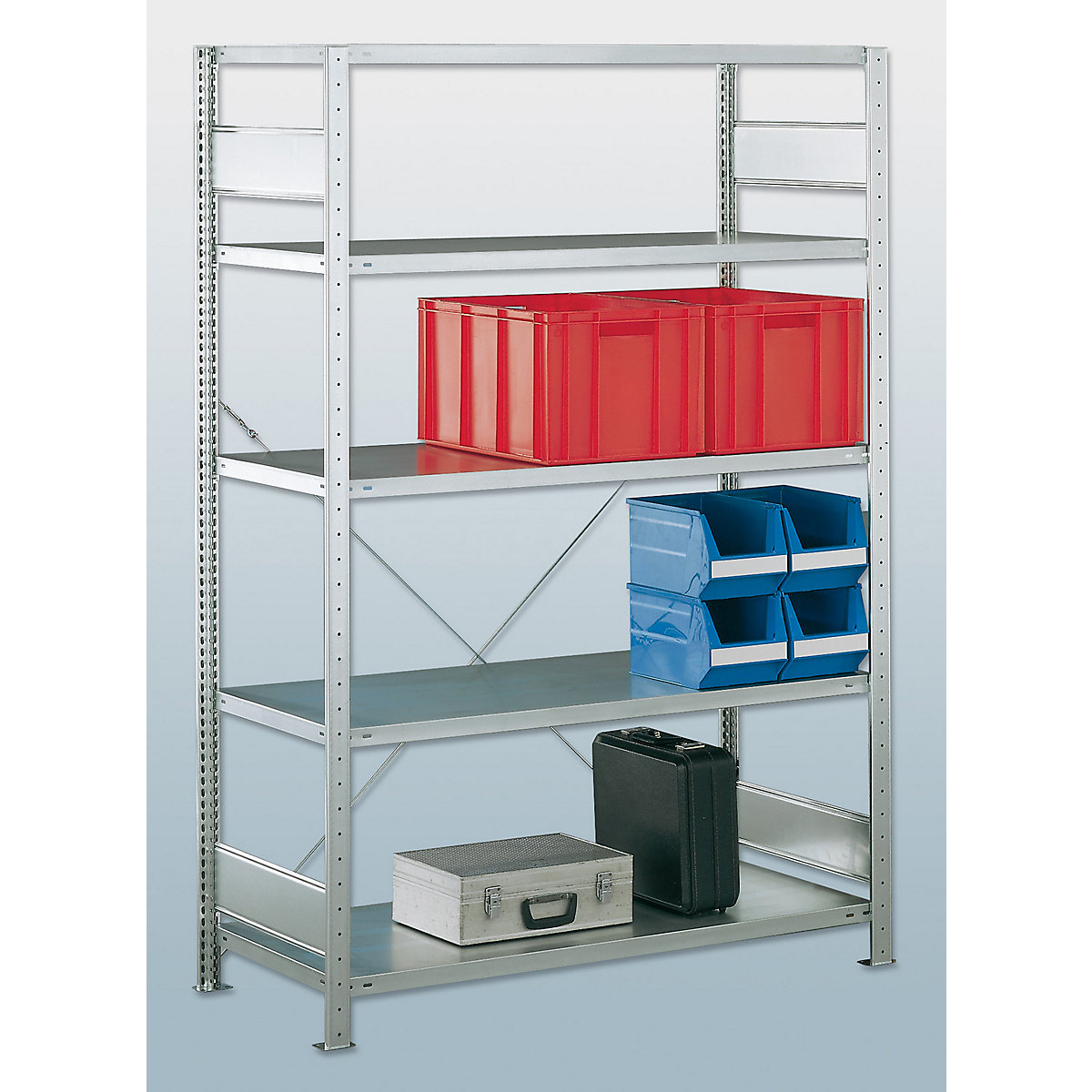 Boltless shelving unit – eurokraft pro, single row, shelf WxD 1300 x 400 mm, zinc plated, height 2000 mm, standard shelf unit-16