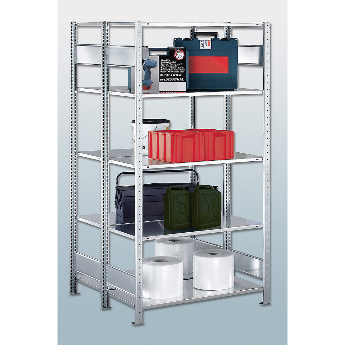 Boltless shelving unit – eurokraft pro, double row, shelf WxD 1000 x (2 x 400) mm, zinc plated, height 2000 mm, standard shelf unit-14