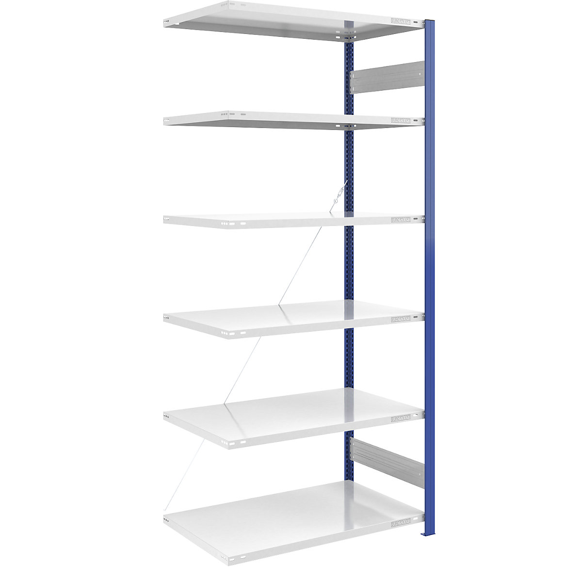 Boltless storage shelving unit, uprights in blue – eurokraft pro, HxW 2500 x 1000 mm, light grey base, extension shelf unit, depth 800 mm-11
