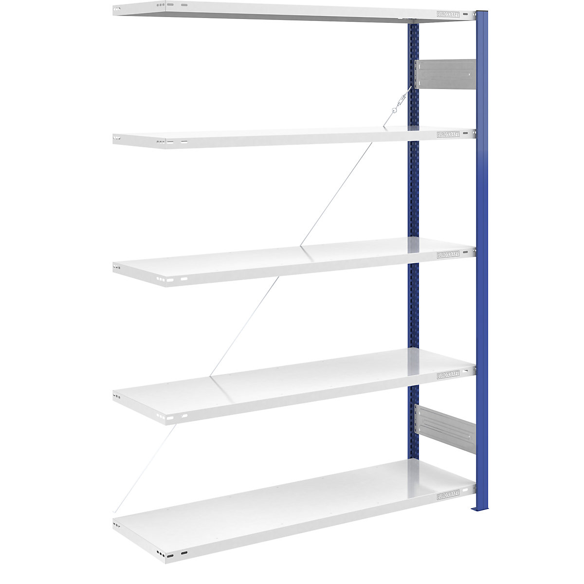 Boltless storage shelving unit, uprights in blue – eurokraft pro, HxW 2000 x 1300 mm, light grey base, extension shelf unit, depth 500 mm-4