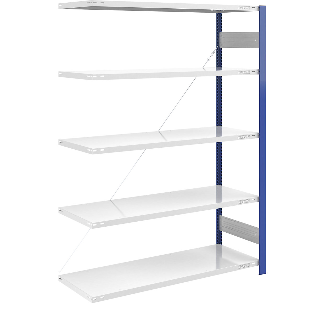 Boltless storage shelving unit, uprights in blue – eurokraft pro, HxW 2000 x 1300 mm, light grey base, extension shelf unit, depth 600 mm-9