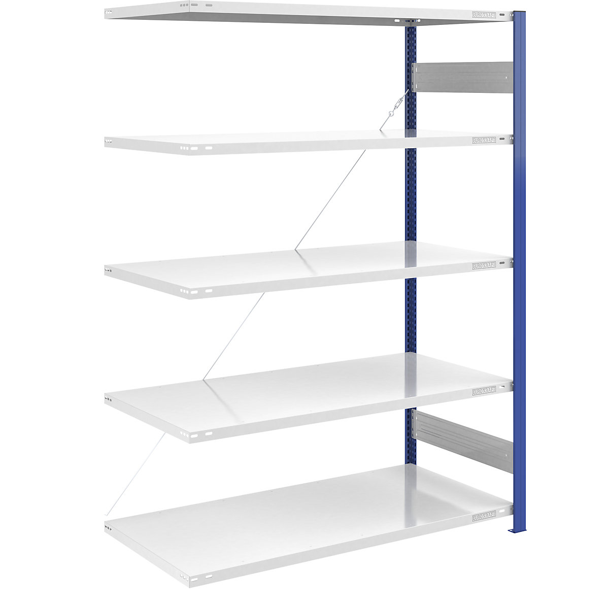 Boltless storage shelving unit, uprights in blue – eurokraft pro, HxW 2000 x 1300 mm, light grey base, extension shelf unit, depth 800 mm-8