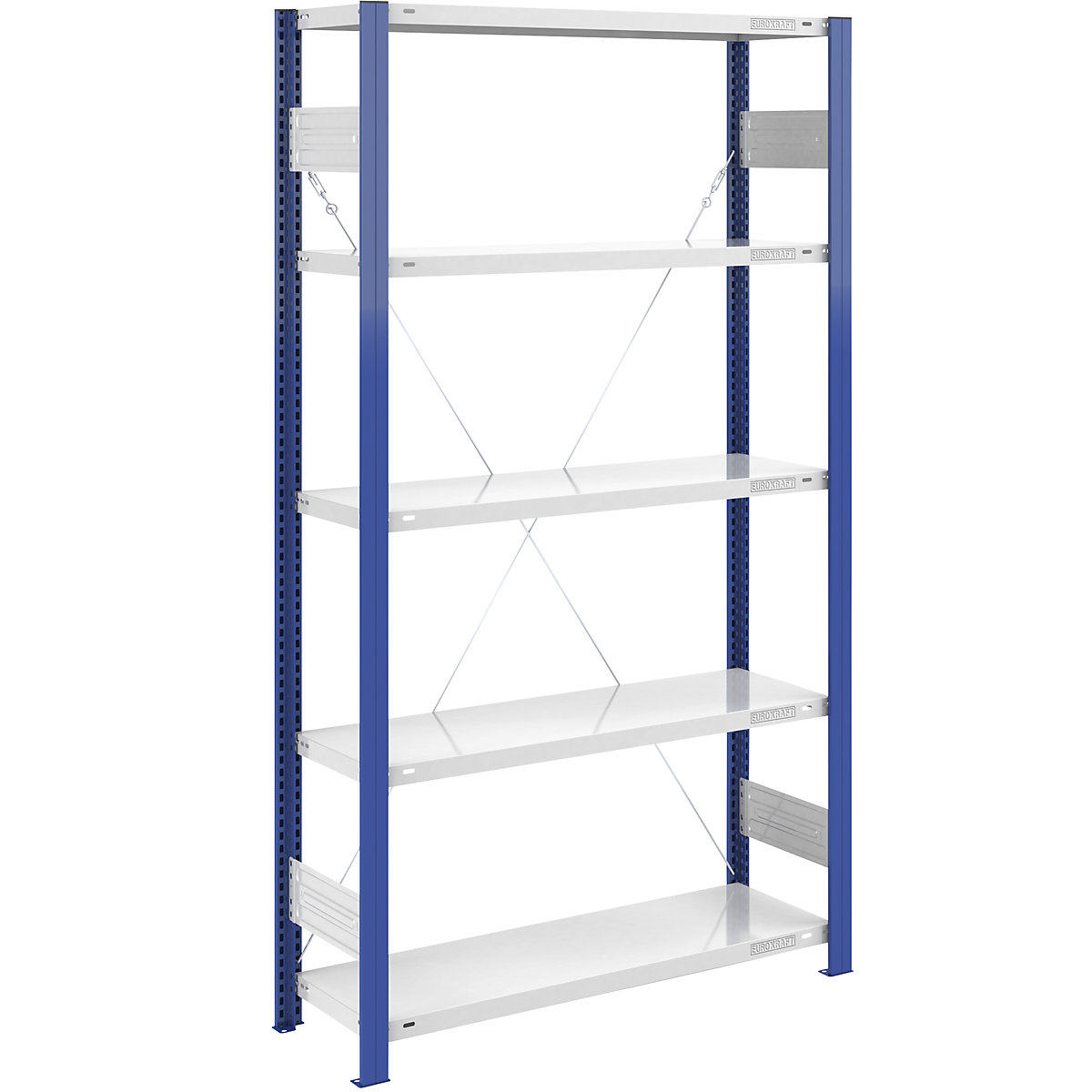 Boltless storage shelving unit, uprights in blue – eurokraft pro, HxW 2000 x 1000 mm, light grey base, basic shelf unit, depth 400 mm-6