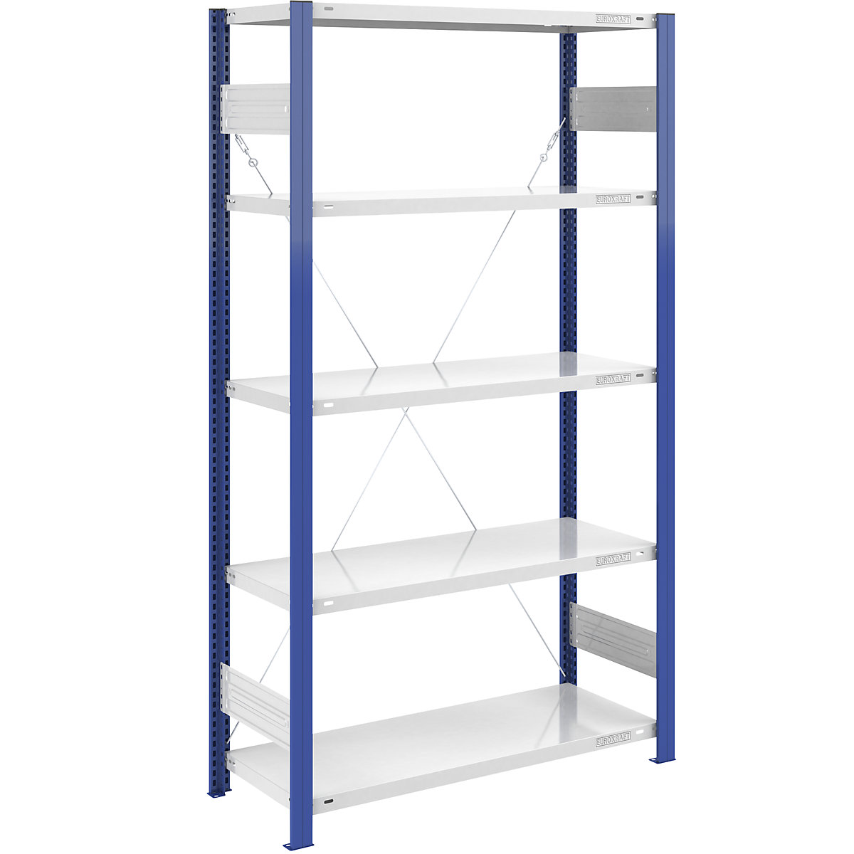 Boltless storage shelving unit, uprights in blue – eurokraft pro, HxW 2000 x 1000 mm, light grey base, basic shelf unit, depth 500 mm-7