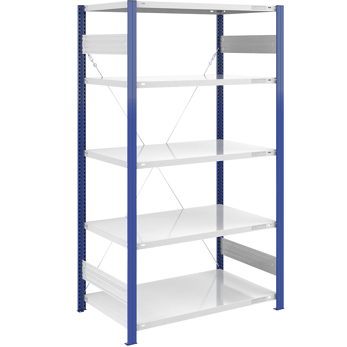 Boltless storage shelving unit, uprights in blue – eurokraft pro, HxW 2000 x 1000 mm, light grey base, basic shelf unit, depth 800 mm-5