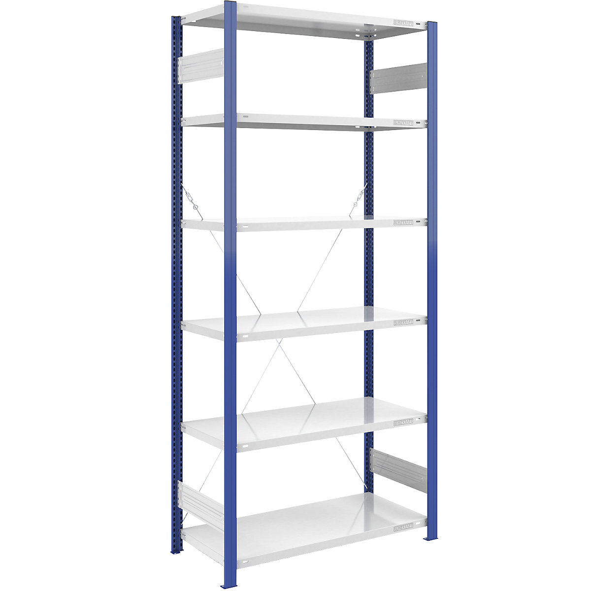 Boltless storage shelving unit, uprights in blue – eurokraft pro, HxW 2500 x 1000 mm, light grey base, basic shelf unit, depth 600 mm-13
