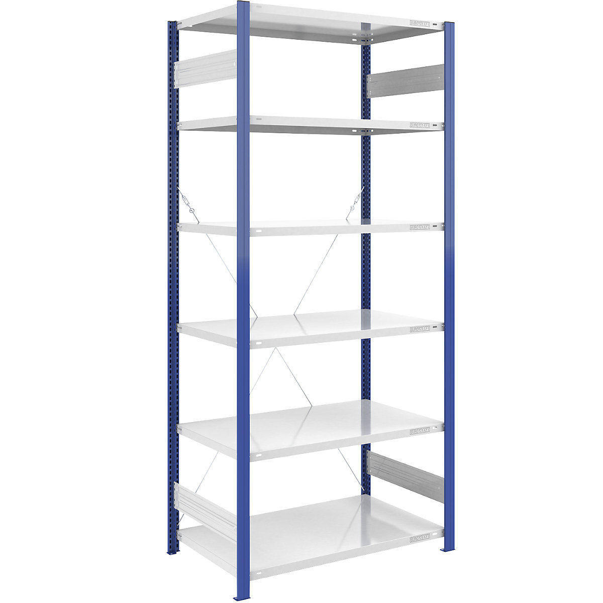 Boltless storage shelving unit, uprights in blue – eurokraft pro, HxW 2500 x 1000 mm, light grey base, basic shelf unit, depth 800 mm-6