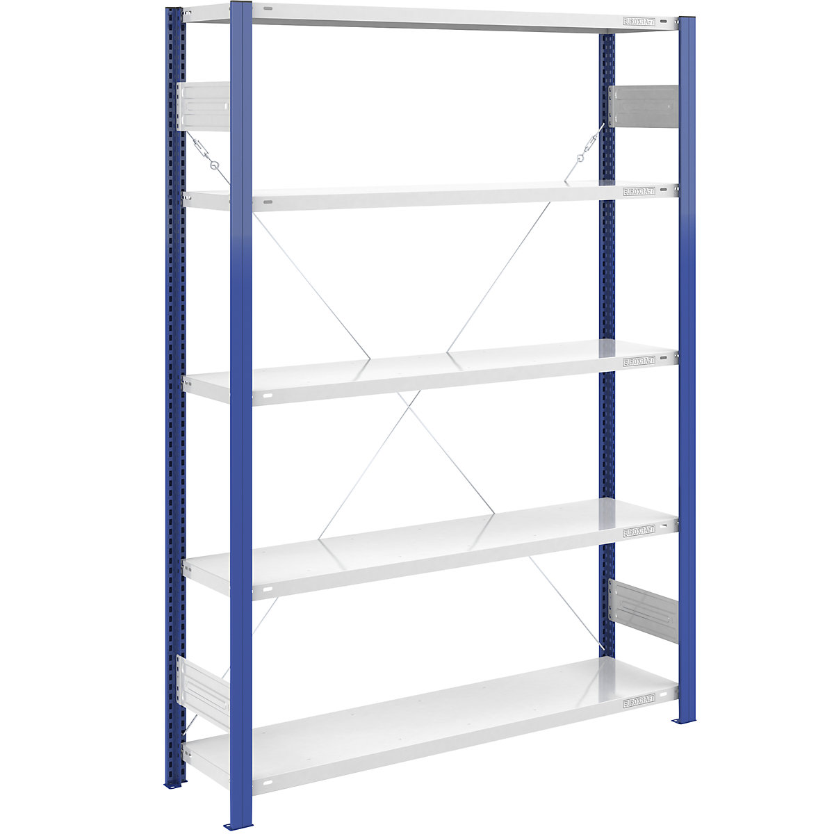 Boltless storage shelving unit, uprights in blue – eurokraft pro, HxW 2000 x 1300 mm, light grey base, basic shelf unit, depth 400 mm-5