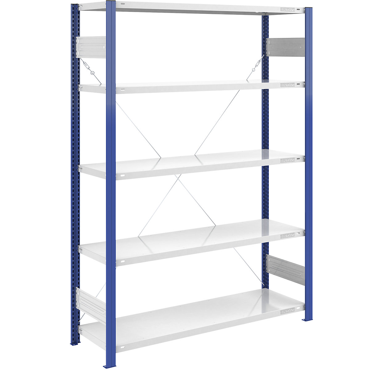 Boltless storage shelving unit, uprights in blue – eurokraft pro, HxW 2000 x 1300 mm, light grey base, basic shelf unit, depth 500 mm-10