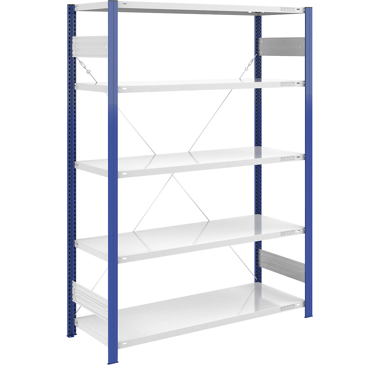 Boltless storage shelving unit, uprights in blue – eurokraft pro, HxW 2000 x 1300 mm, light grey base, basic shelf unit, depth 600 mm-13
