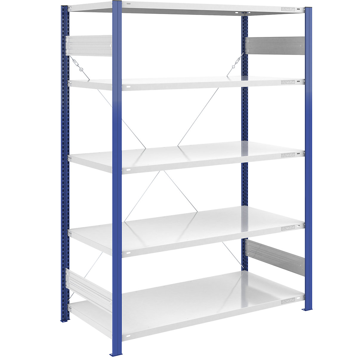 Boltless storage shelving unit, uprights in blue – eurokraft pro, HxW 2000 x 1300 mm, light grey base, basic shelf unit, depth 800 mm-12