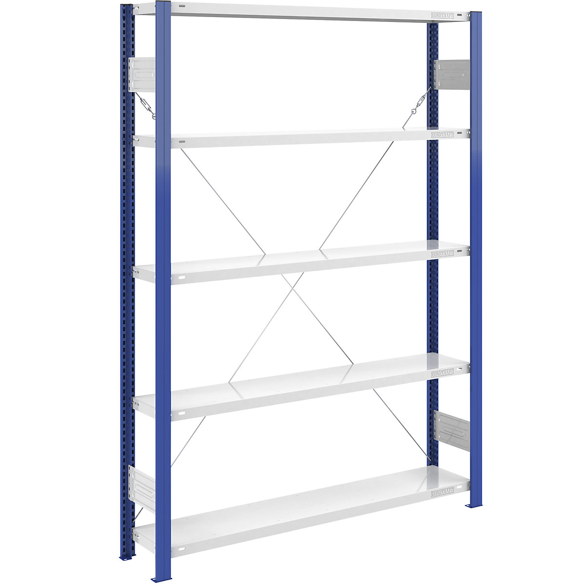 Boltless storage shelving unit, uprights in blue – eurokraft pro, HxW 2000 x 1300 mm, light grey base, standard shelf unit, depth 300 mm-6