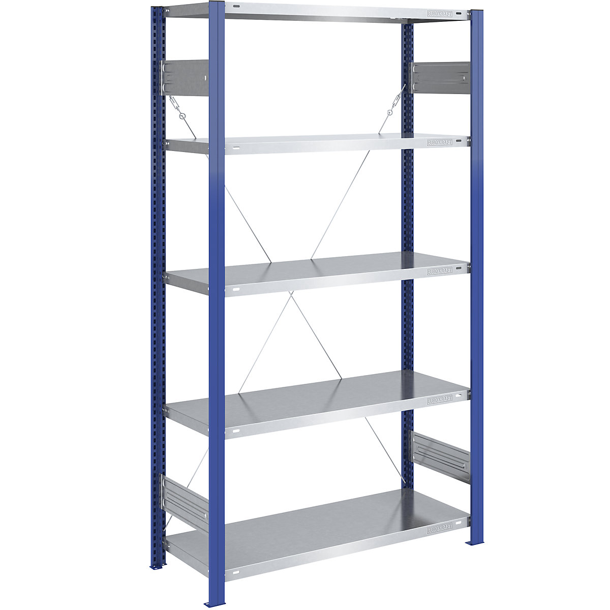 Boltless storage shelving unit, uprights in blue, zinc plated shelf – eurokraft pro, HxW 2000 x 1000 mm, basic shelf unit, depth 500 mm-11