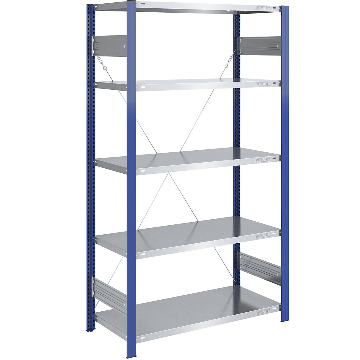 Boltless storage shelving unit, uprights in blue, zinc plated shelf – eurokraft pro, HxW 2000 x 1000 mm, basic shelf unit, depth 600 mm-4