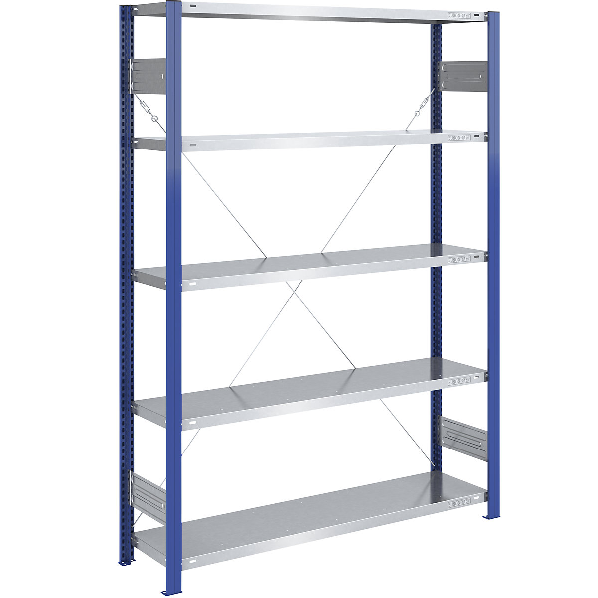 Boltless storage shelving unit, uprights in blue, zinc plated shelf – eurokraft pro, HxW 2000 x 1300 mm, basic shelf unit, depth 400 mm-7