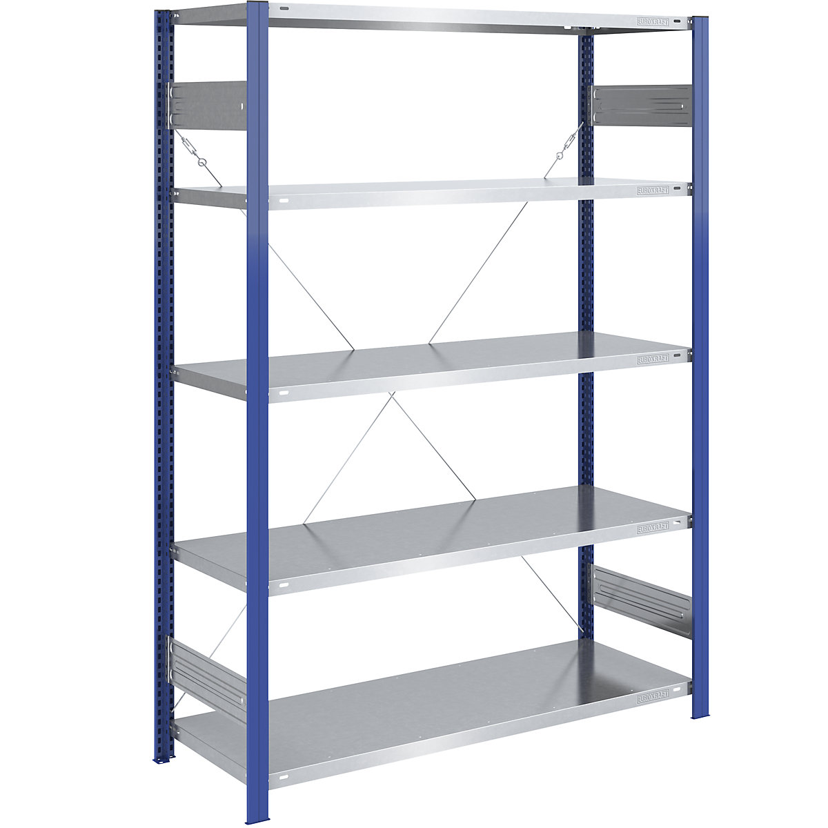 Boltless storage shelving unit, uprights in blue, zinc plated shelf – eurokraft pro, HxW 2000 x 1300 mm, basic shelf unit, depth 600 mm-5