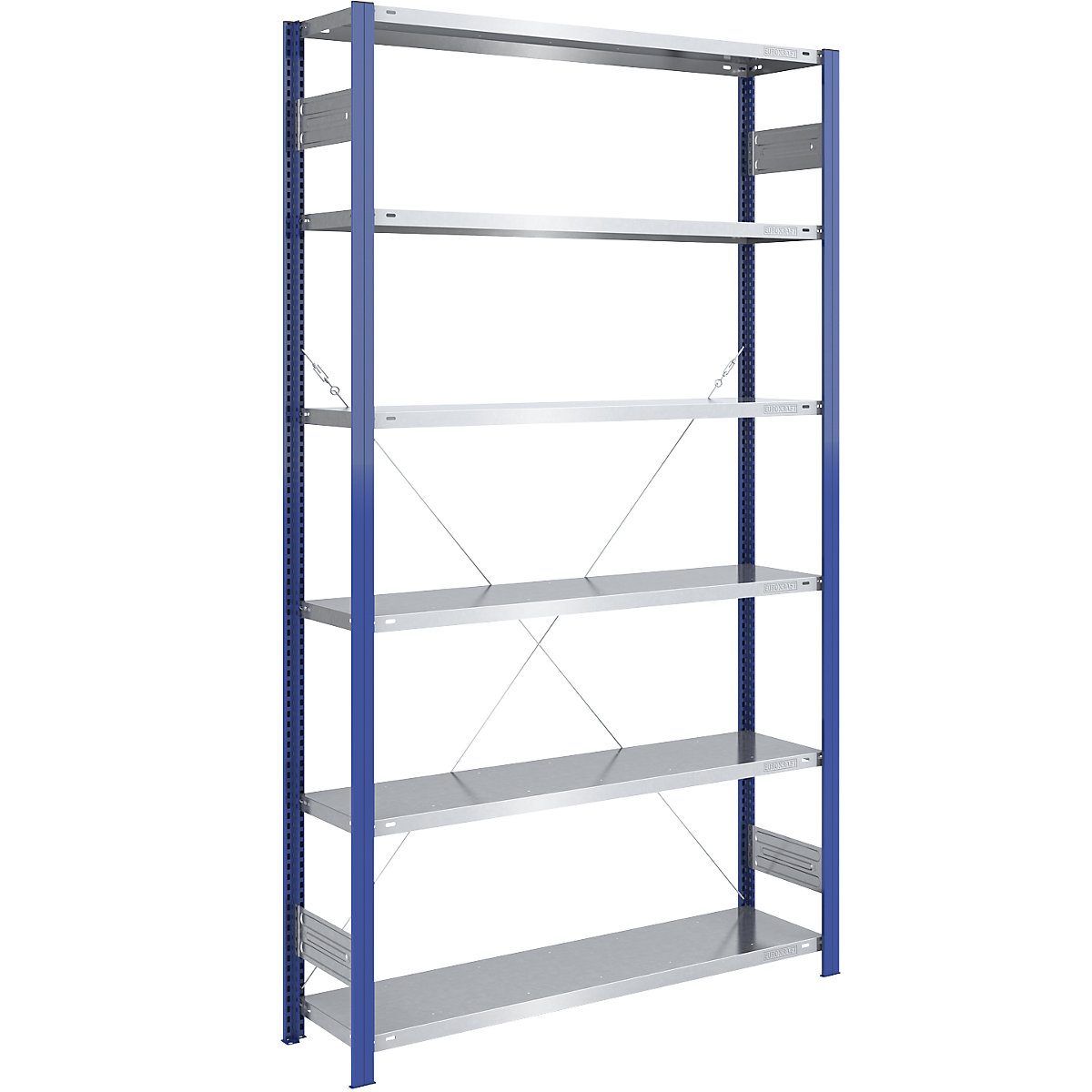 Boltless storage shelving unit, uprights in blue, zinc plated shelf – eurokraft pro, HxW 2500 x 1300 mm, basic shelf unit, depth 400 mm-10