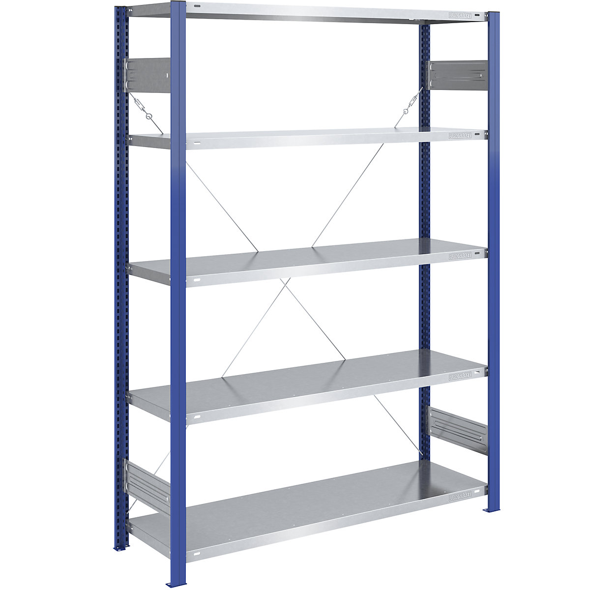 Boltless storage shelving unit, uprights in blue, zinc plated shelf – eurokraft pro, HxW 2000 x 1300 mm, basic shelf unit, depth 500 mm-4