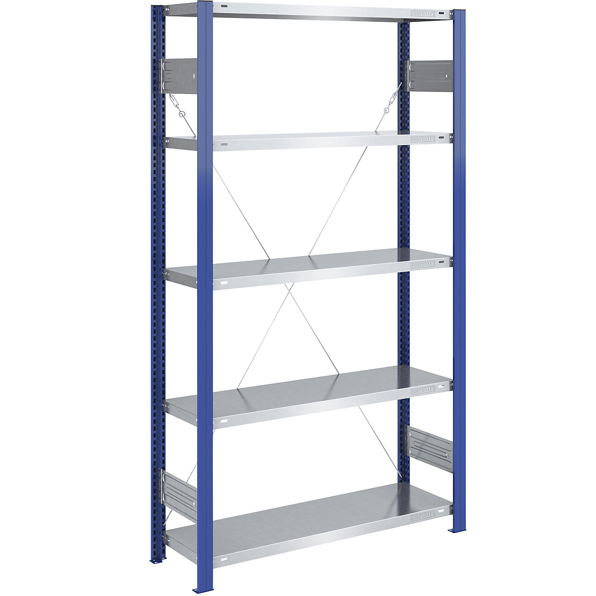 Boltless storage shelving unit, uprights in blue, zinc plated shelf – eurokraft pro, HxW 2000 x 1000 mm, basic shelf unit, depth 400 mm-12