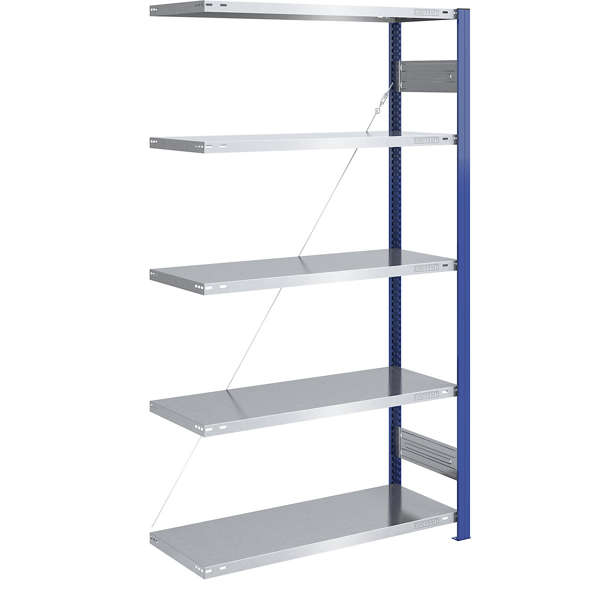 Boltless storage shelving unit, uprights in blue, zinc plated shelf – eurokraft pro, HxW 2000 x 1000 mm, extension shelf unit, depth 500 mm-5