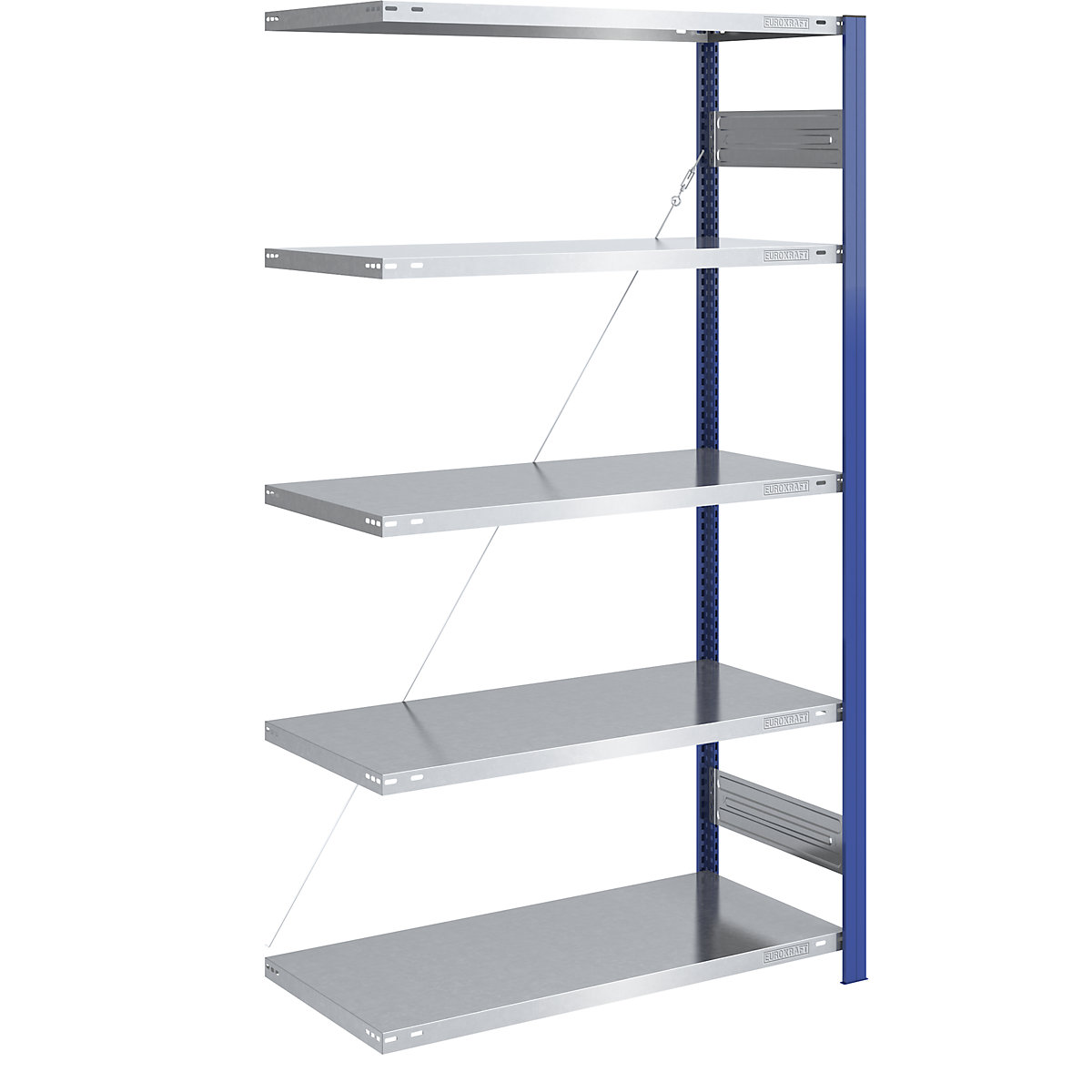 Boltless storage shelving unit, uprights in blue, zinc plated shelf – eurokraft pro, HxW 2000 x 1000 mm, extension shelf unit, depth 600 mm-10