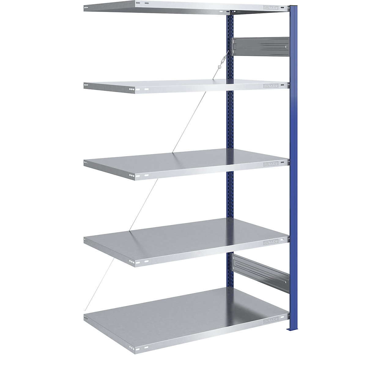 Boltless storage shelving unit, uprights in blue, zinc plated shelf – eurokraft pro, HxW 2000 x 1000 mm, extension shelf unit, depth 800 mm-3