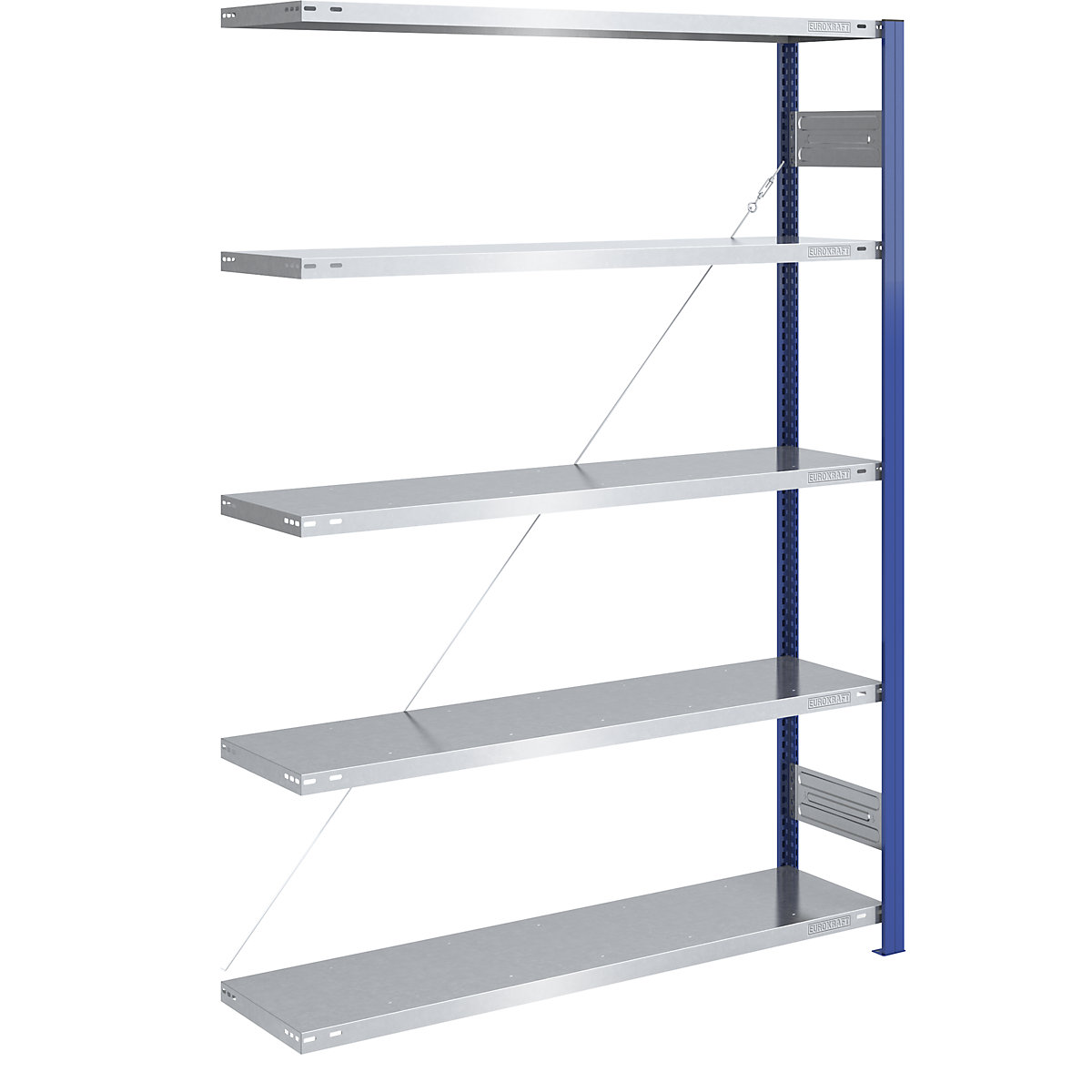Boltless storage shelving unit, uprights in blue, zinc plated shelf – eurokraft pro, HxW 2000 x 1300 mm, extension shelf unit, depth 400 mm-10