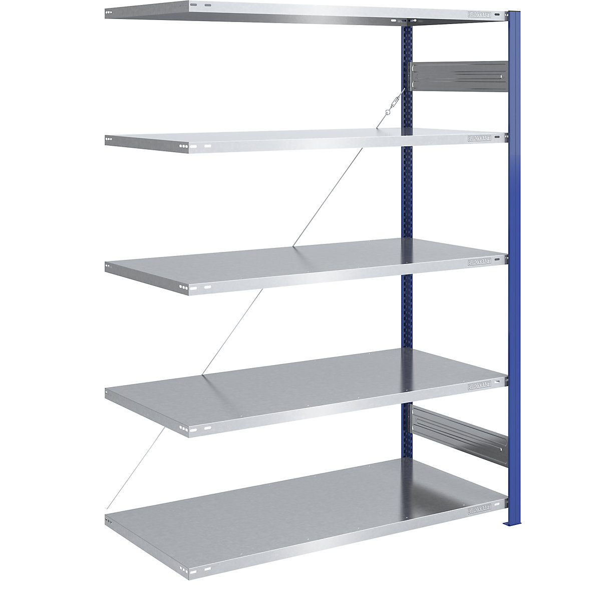 Boltless storage shelving unit, uprights in blue, zinc plated shelf – eurokraft pro, HxW 2000 x 1300 mm, extension shelf unit, depth 800 mm-3