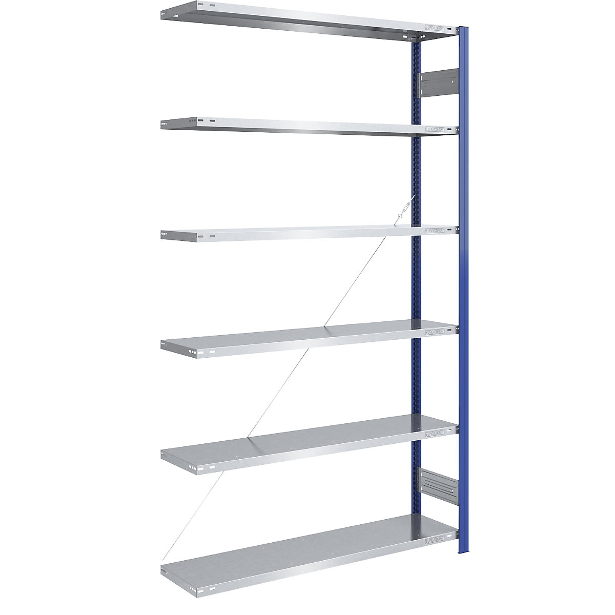 Boltless storage shelving unit, uprights in blue, zinc plated shelf – eurokraft pro, HxW 2500 x 1300 mm, extension shelf unit, depth 400 mm-3