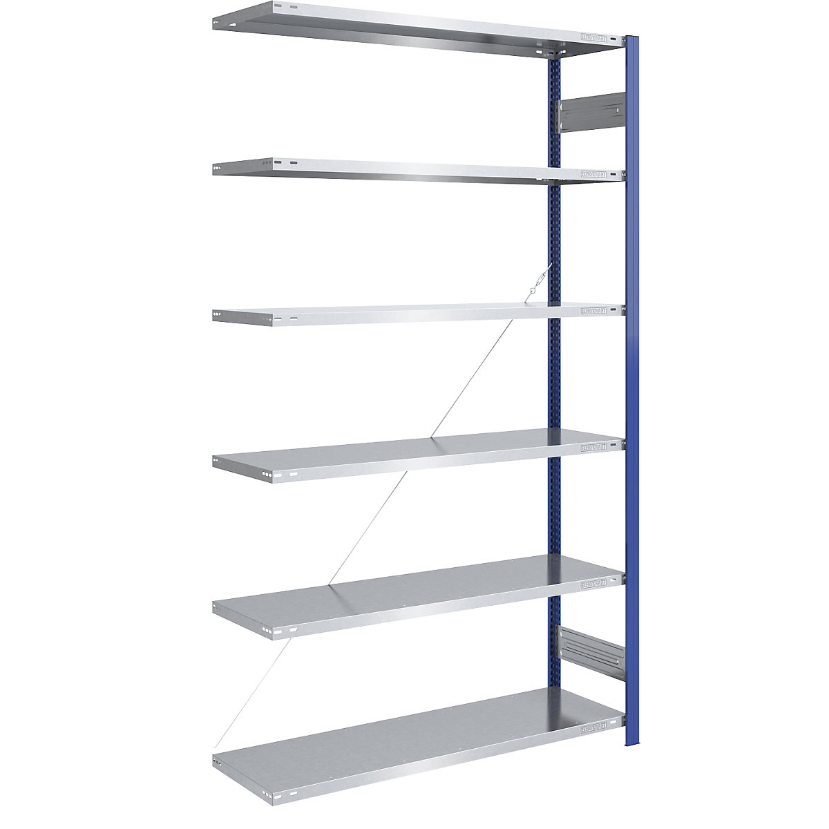 Boltless storage shelving unit, uprights in blue, zinc plated shelf – eurokraft pro, HxW 2500 x 1300 mm, extension shelf unit, depth 500 mm-12