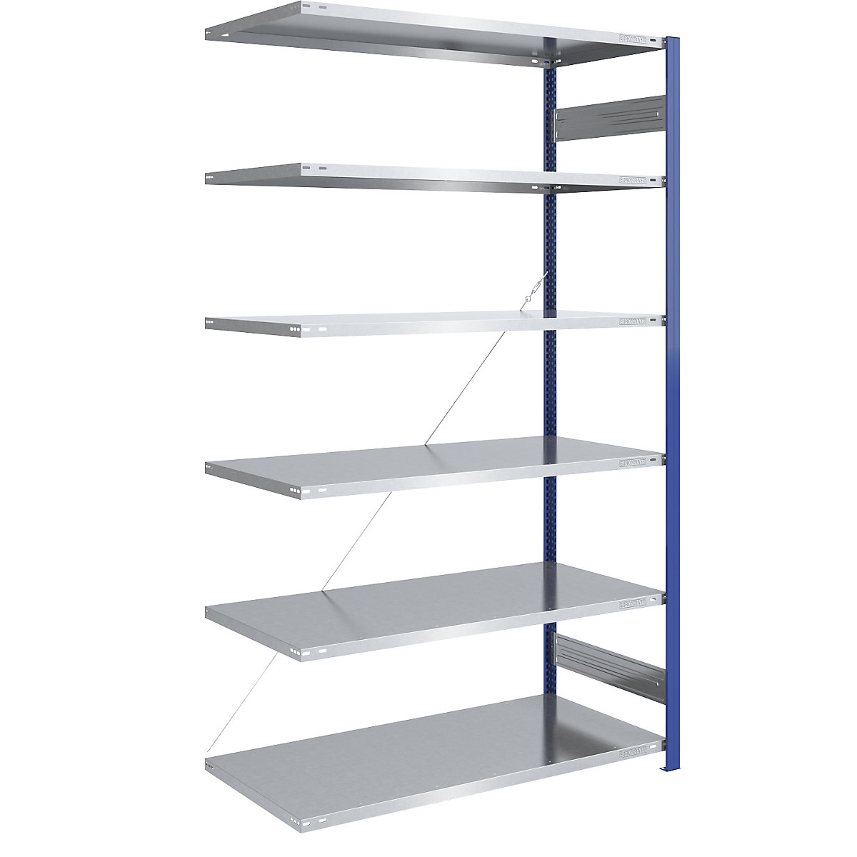 Boltless storage shelving unit, uprights in blue, zinc plated shelf – eurokraft pro, HxW 2500 x 1300 mm, extension shelf unit, depth 800 mm-8
