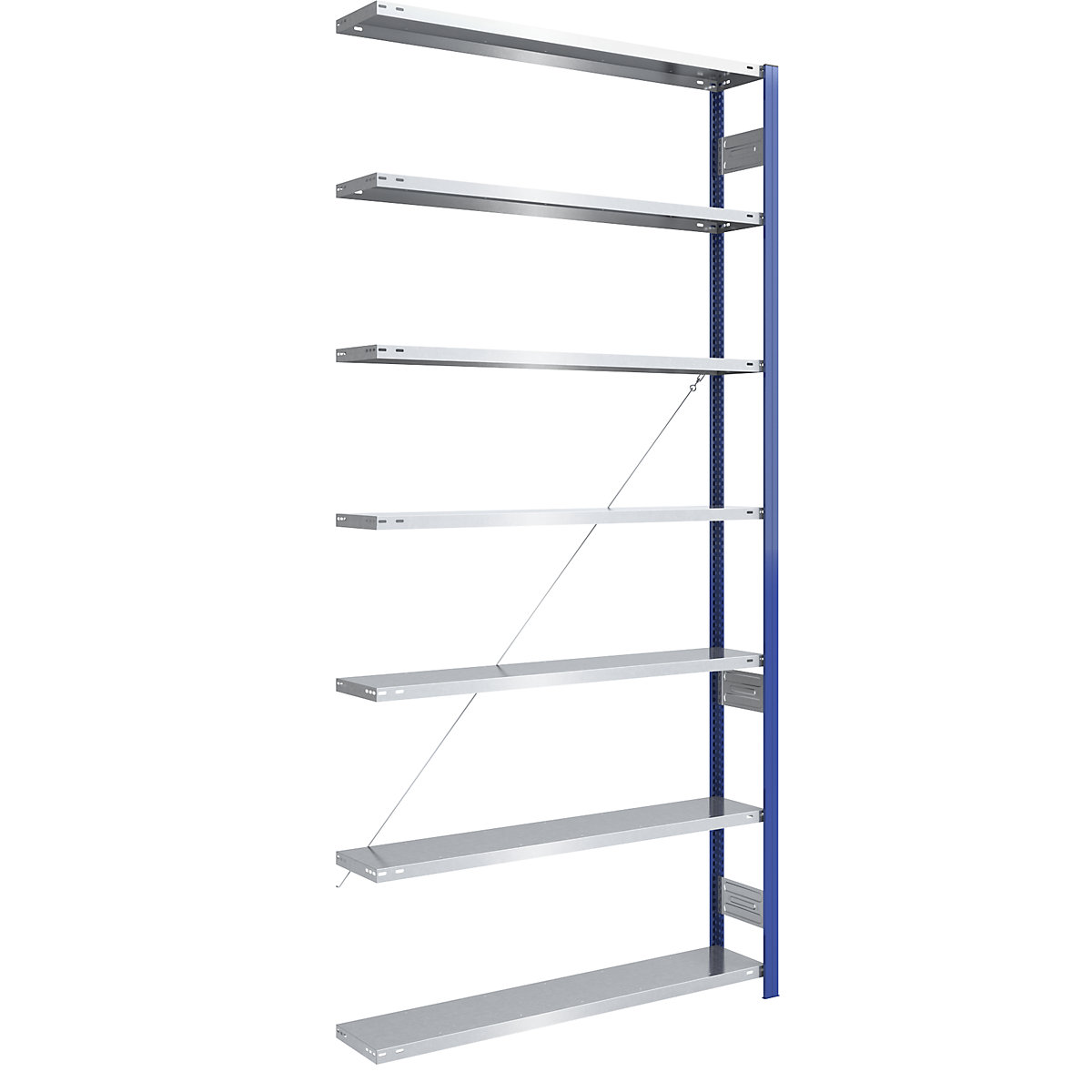 Boltless storage shelving unit, uprights in blue, zinc plated shelf – eurokraft pro
