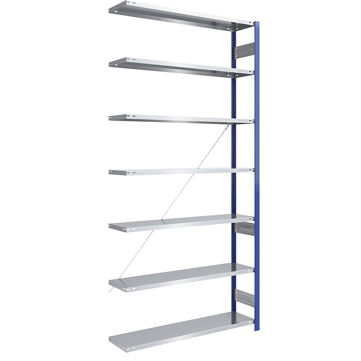Boltless storage shelving unit, uprights in blue, zinc plated shelf – eurokraft pro, HxW 3000 x 1300 mm, extension shelf unit, depth 400 mm-7