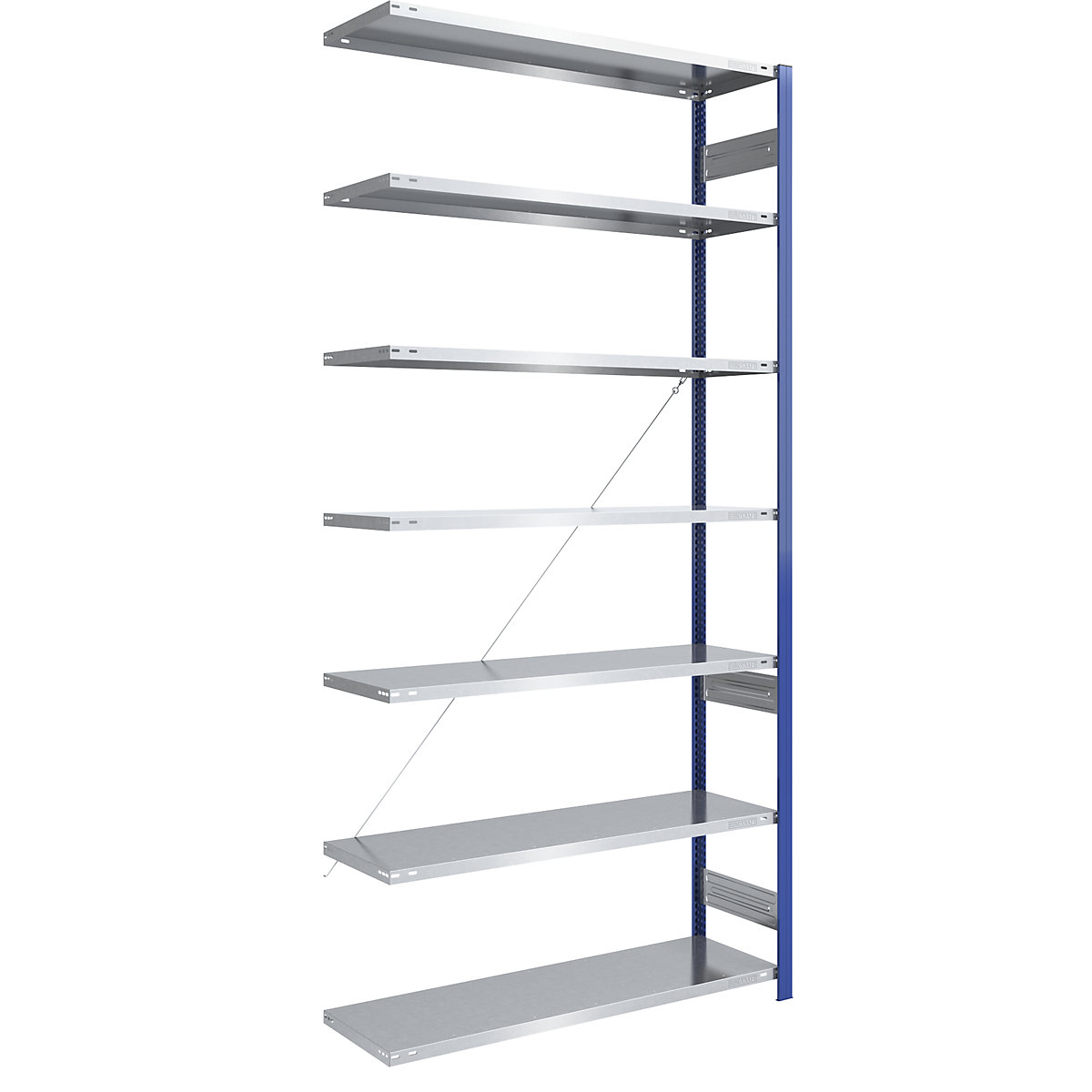 Boltless storage shelving unit, uprights in blue, zinc plated shelf – eurokraft pro, HxW 3000 x 1300 mm, extension shelf unit, depth 500 mm-8